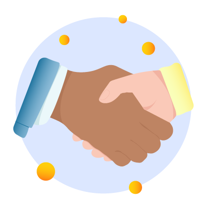 Two hands clasped together to form the act of shaking hands.
