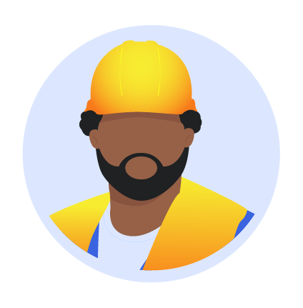 A construction worker wearing a yellow hat and vest icon