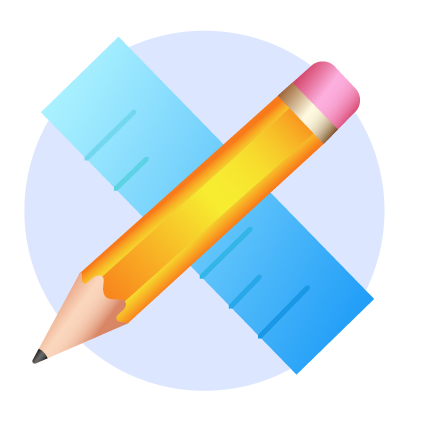 An orange pencil and a blue ruler crossing icon